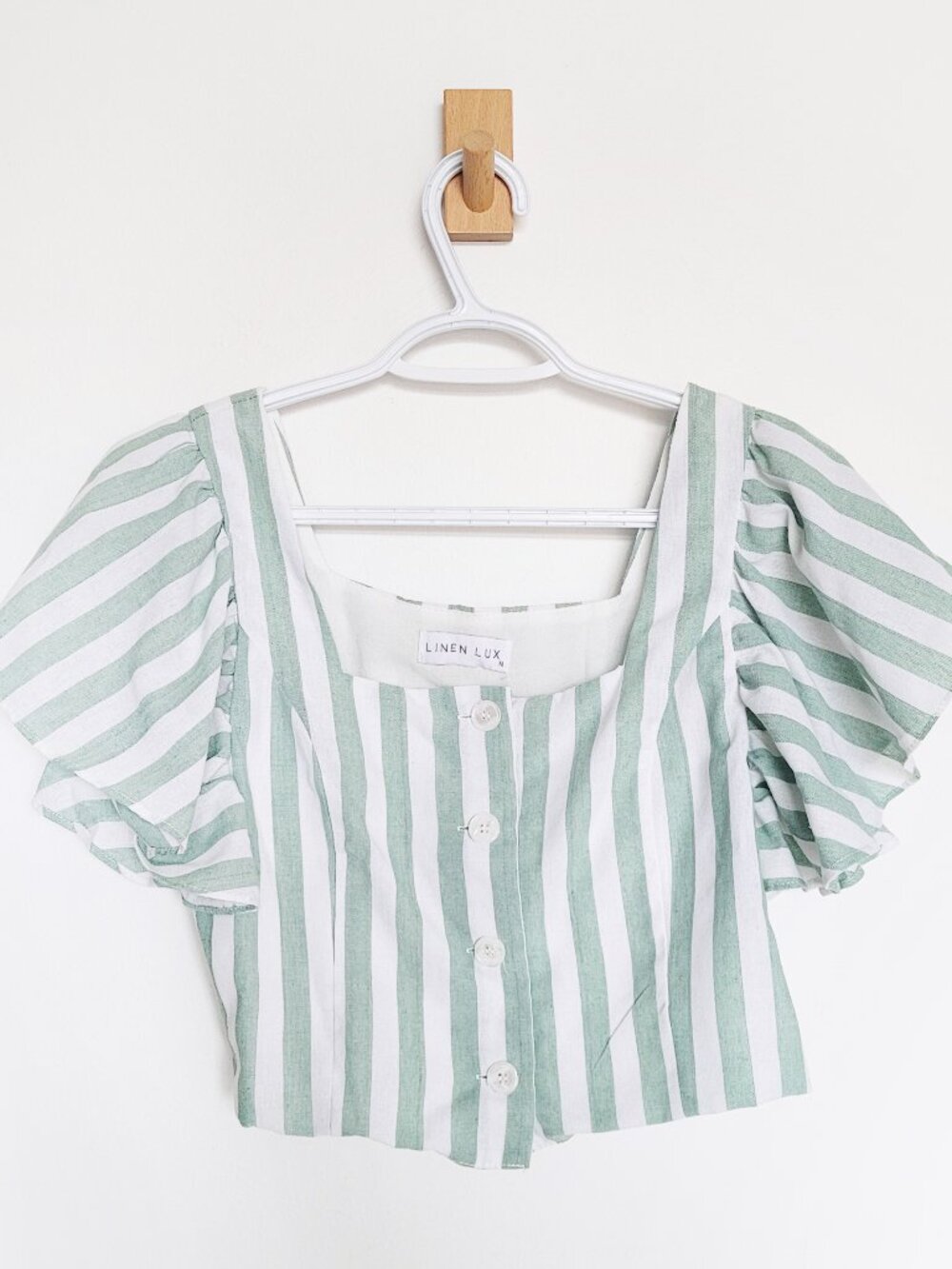 Linen Lux Green and White Stripped Crop Top - Medium
